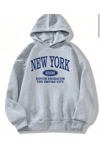 Baxia УНИСЕКС ДЕТСКИ СУИТШЪР С ПРИНТ NEW YORK QUEENS ЗА МОМИЧЕТА/МОМЧЕТА, ОБЪРЗАН СУИТШЪР С ГУМИ, БЕЖОВ, БЯЛ, ЧЕРЕН, СИВ
