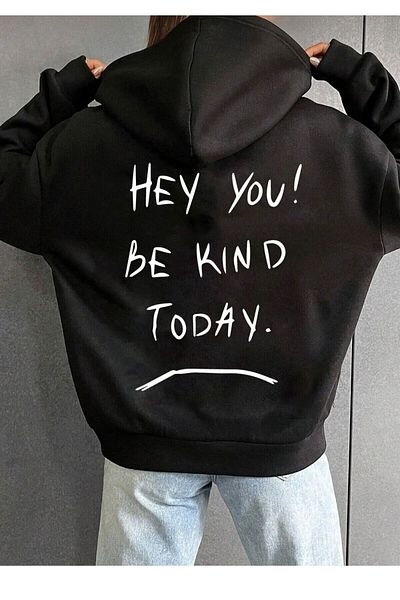 Baxia УНИСЕКС ДЕЦА - Суитшърт с качулка и щампа "Hey You Be Kind Today"