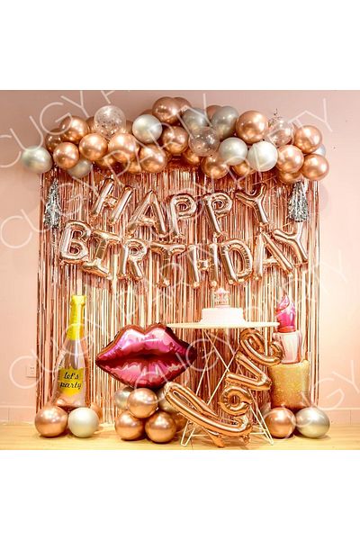 CUGY Women's Birthday Celebration Set Rosegold Balloon Concept Party Set with Wall Background