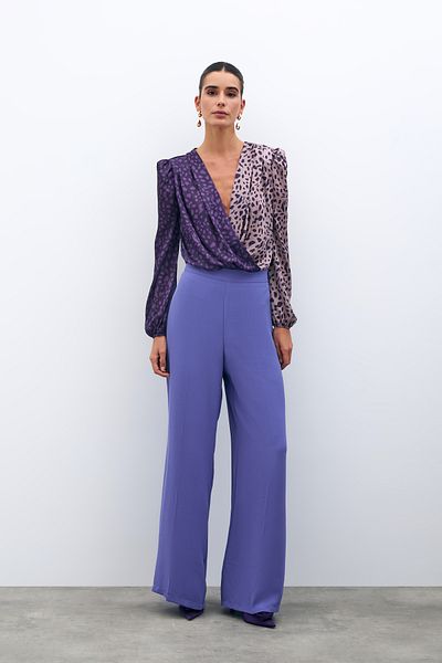 Sateen Loose Crepe Trousers - Purple
