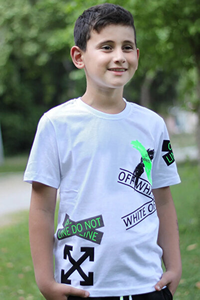 Markahit Εκρού εμπριμέ 100% βαμβακερό λευκό μπλουζάκι για αγόρι 9-16 ετών 00280