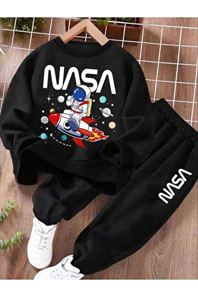RENNA KİDS Boy's Astronaut Printed Crew Neck Sweatshirt Tracksuit Set