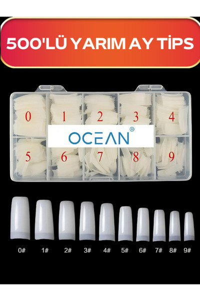 Güzellik Deposu Ocean 500 Lü Yarım Ay Tips Protez Tırnak Kemik, Protez Tırnak...