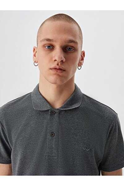Ltb Μπλουζάκι με κοντό μανίκι Polo Neck Basic Regular Anthracite