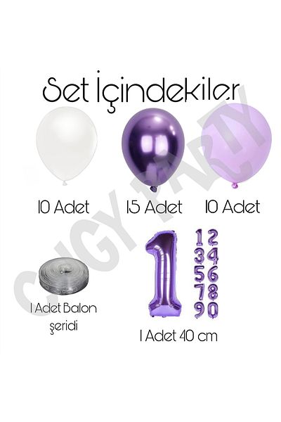 CUGY Purple Lila White Balloon Concept Girl Birthday Decoration 1-9 Years Old Optional Party Set