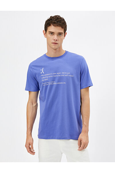 Koton Crew Neck Slogan Printed Cotton T-Shirt