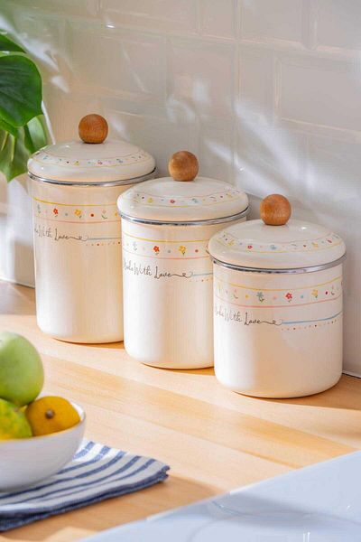 ACAR 7712 Made with Love Enameled 3-Piece Jar Set
