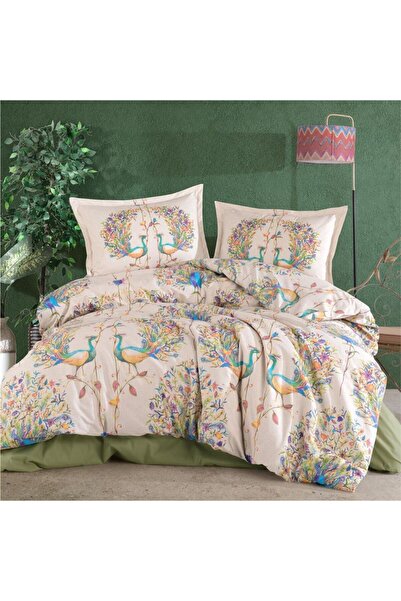 DENİZLİ ÇEYİZ Pavone Green Single Ranforce Duvet Cover Set