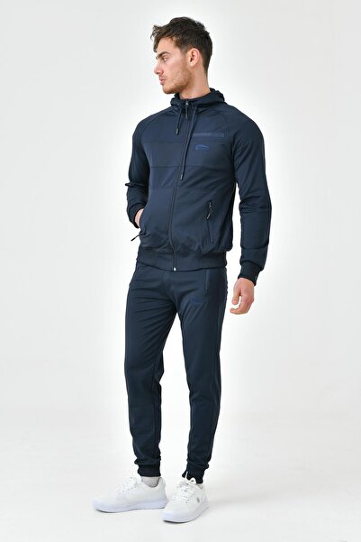 Cramp Spor Σετ ανδρικής φόρμας με φερμουάρ Navy Blue με κουκούλα Standard Fit Cuff Leg