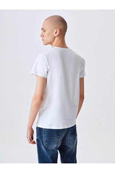 Ltb Λευκό μπλουζάκι με λαιμόκοψη με βασική εφαρμογή