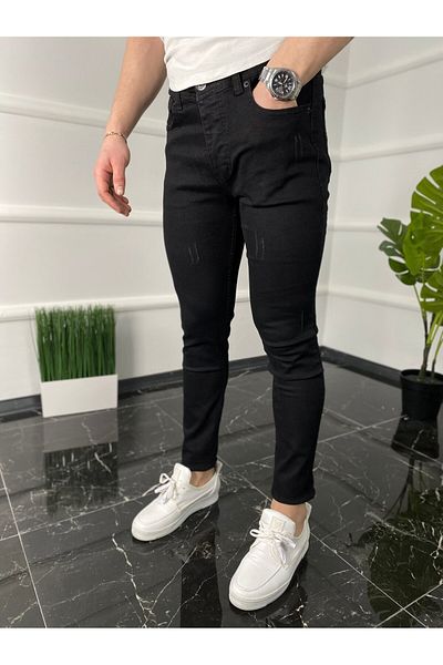 MODA FINE Ανδρικό μαύρο Jean Italian Cut Denim Nail Skinny τζιν παντελόνι