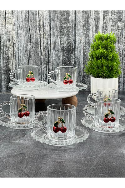 YzHome 6-Piece 12-Piece Beaded Glass Cherry Coffee Cup Set 90ml