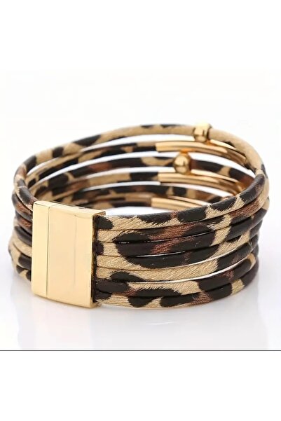 NEGO ACCESORİES LEOPAR DESENLİ ÇOKLU SARMA MANYETİK TOKALI BOHEM BİLEKLİK