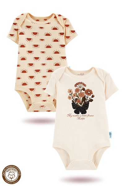 MAHFEL 2-Piece 100% Cotton Organic Printed Snap Fastener Baby Bodysuit