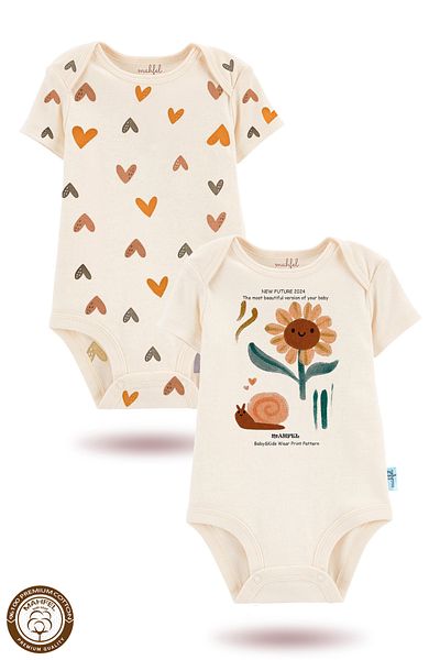 MAHFEL 2-Piece 100% Cotton Organic Printed Snap Fastener Baby Bodysuit