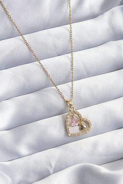 Clariss 316l Steel Gold Color Chain Zircon Stone Heart Model Women's Necklace