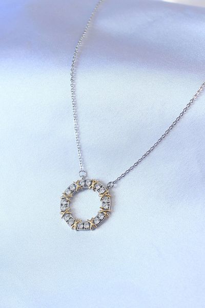Store 316l Steel Silver Color Zircon Stone Gold Detail Xoxo Women's Necklace