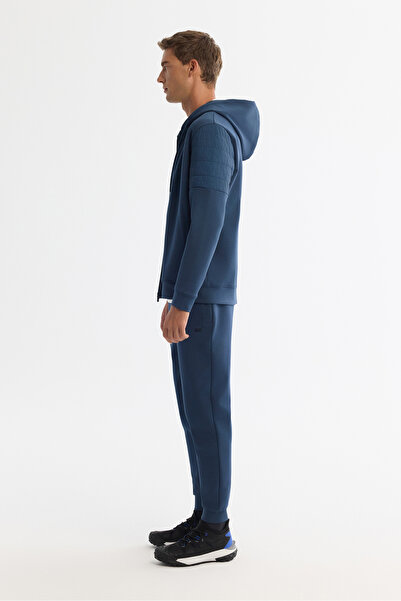 Avva Erkek İndigo Kapüşonlu Pamuklu Fermuarlı Elastan Regular Fit Sweatshirt A42Y1264