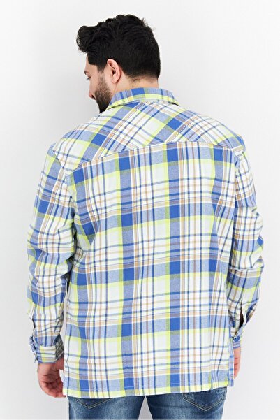 Esprit Men Regular Fit Long Sleeve Checkered Casual Shirt, Blue Combo
