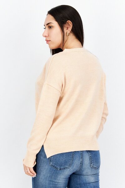 NA-KD Women V Neck Knitted Sweaters, Light Peach