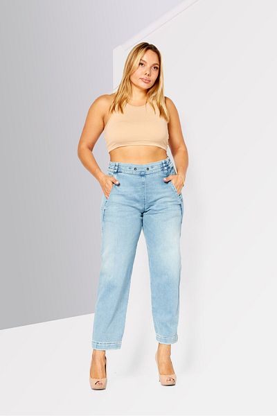 Diesel Women Regular Fit Stretchable Washed Straight Leg Pants, Washed Blue
