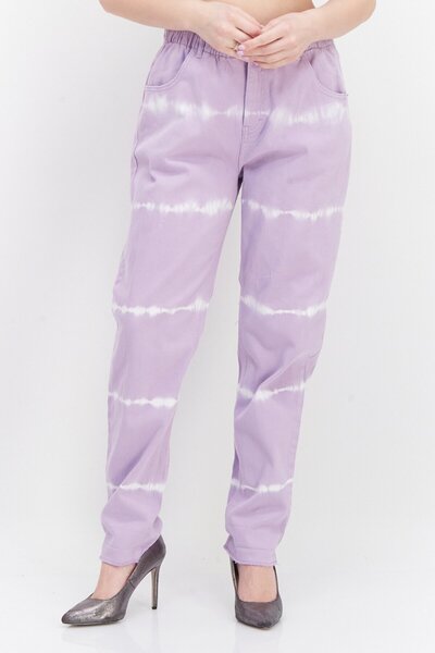 Don't Call Me Jennyfer Kadın Düz Bacak مقاس عادي Tie Dye Kot Pantolon, Mor