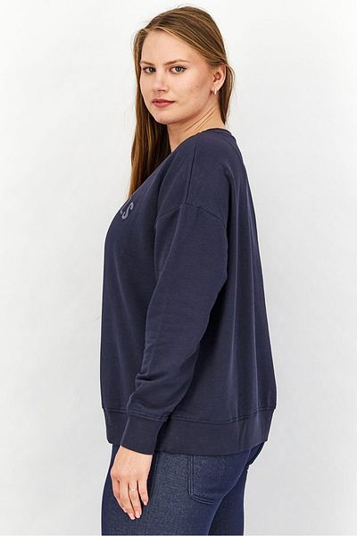 Tchibo Women Crew Neck Long Sleeve Textured Sweatshirt, Navy