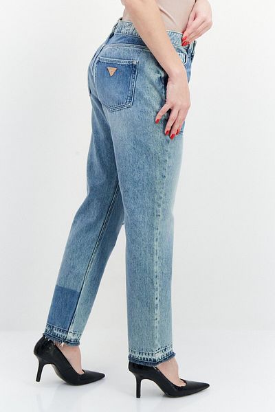 Guess Women Straight Fit High Waist Rip Non-Stretchable Denim, Blue