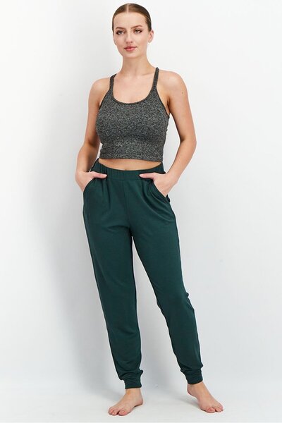 Tchibo Women Pull On Plain Sleepwear Pants, Dark Green