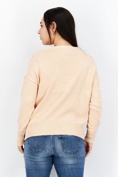 NA-KD Women V Neck Knitted Sweaters, Light Peach