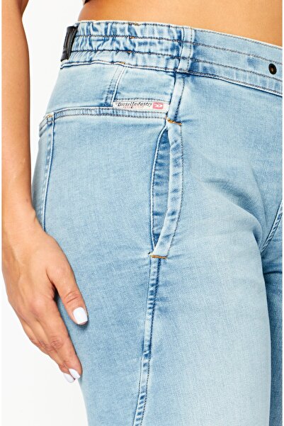 Diesel Women Regular Fit Stretchable Washed Straight Leg Pants, Washed Blue