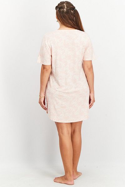French Connection Women Crew Neck Floral Lounge Dress, Light Pink