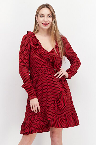 Brave Soul Women Polka Dots Midi Casual Dress, Red