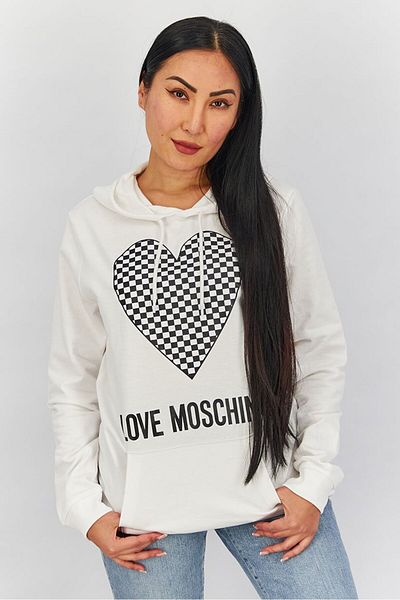 Love Moschino Women Hooded Drawstring Printed Sweatshirt, White