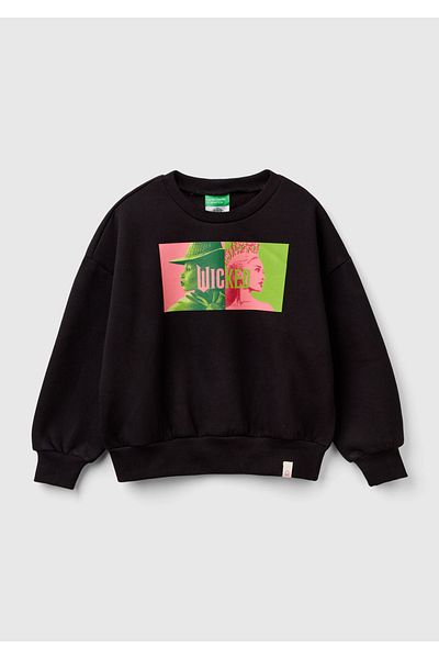 United Colors of Benetton Суитшърт с отпечатано лого отпред с отпечатано отпред рамене за момиче