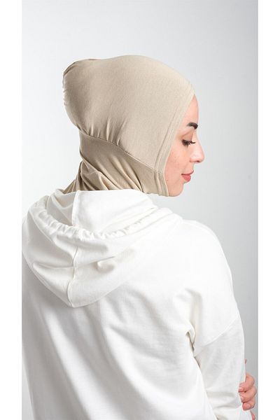 HÜRREM BONE Μπεζ Πρακτικό έτοιμο κουμπωτό Hijab Bonnet Sandy Fabric Sports Hijab 2113_12