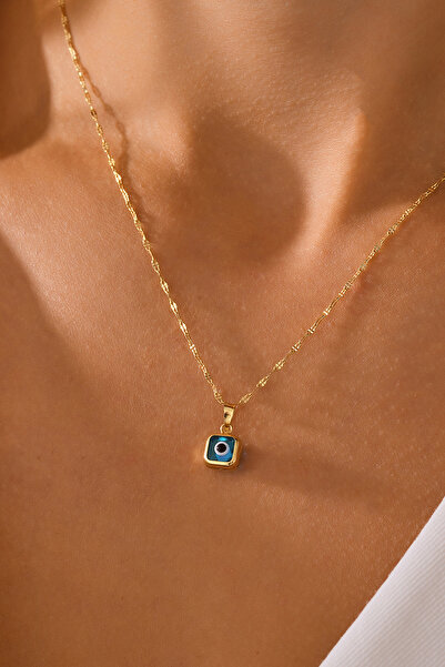 MOOM MÜCEVHERAT 14 Ayar Altın Mini Nazar Kare Göz Kolye