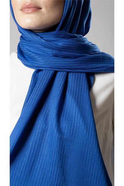 HÜRREM BONE Saks Blue Pinstripe Şal Ţesătură Viscoză Bursa Wrap 202111 _24