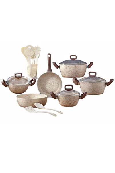 drobina Turkish granite cookware set consisting of 17 pieces cream glass