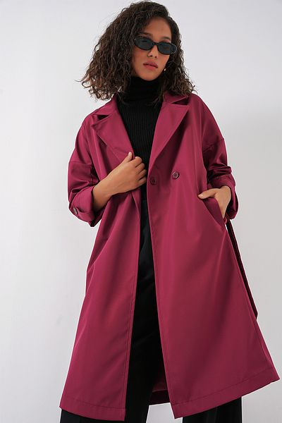 Bigdart 9104 Burgundy Trench Coat - Double Breasted Neckline and Lined