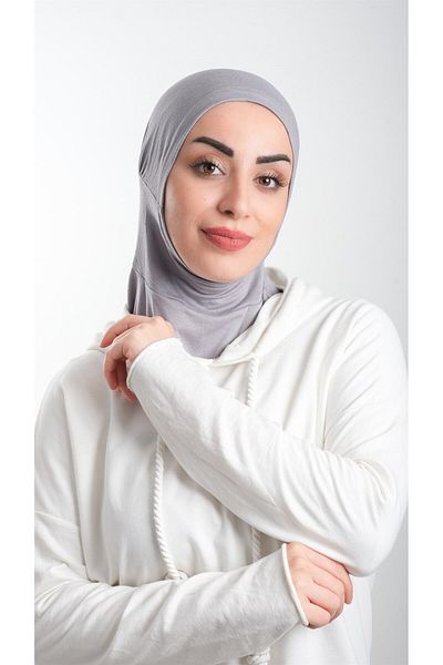 HÜRREM BONE Γκρι Πρακτικό έτοιμο κουμπωτό Hijab Bonnet Sandy Fabric Sports Hijab 2113_15
