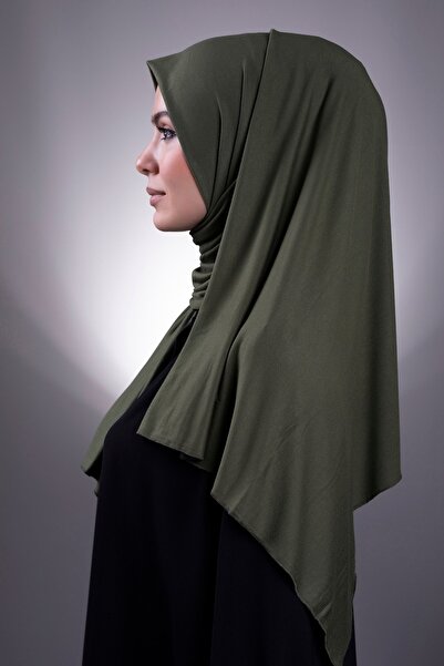 HÜRREM BONE Χακί απλό κλασικό σχολικό σάλι από ύφασμα βισκόζης λύκρα χτενισμένο βαμβάκι 202101_09