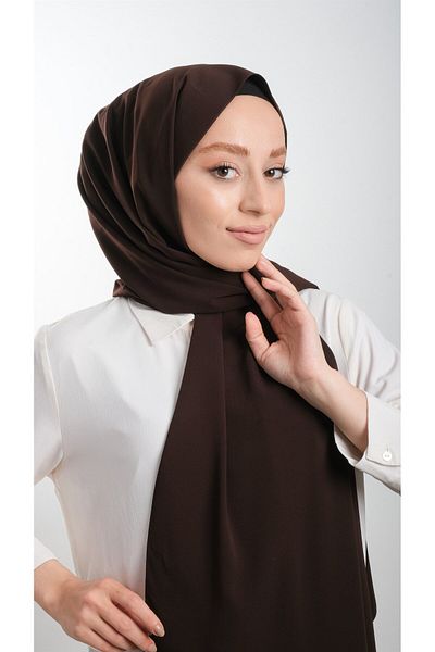 HÜRREM BONE Καφέ Απλό Κλασικό Σάλι Medina Silk Plain 202103 _14