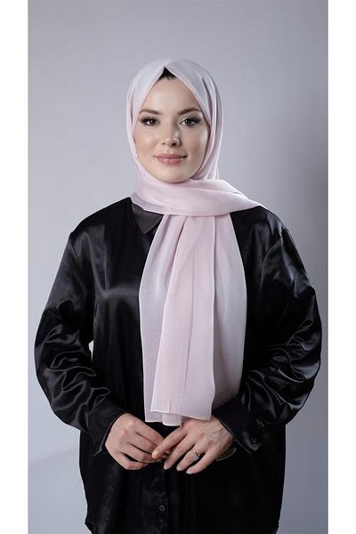 HÜRREM BONE Pink Plain Classic Shawl Chiffon Fabric Janjan Evening Dress 202108_04