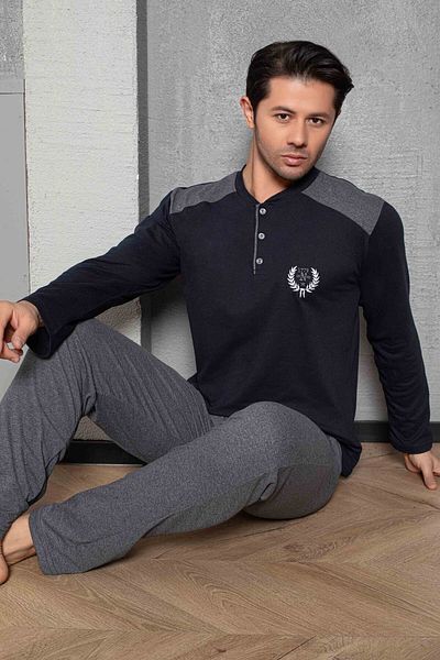 Pijamax Σετ ανδρικών πιτζάμες Navy Blue N με κεντητό μακρυμάνικο