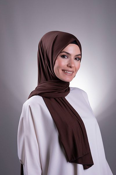 HÜRREM BONE Καφέ Απλό Κλασικό Σάλι Βισκόζη Ύφασμα Λύκρα Χτενισμένο Βαμβάκι 202101 _14