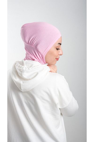 HÜRREM BONE Ροζ Πρακτικό έτοιμο κουμπωτό Hijab Bonnet Sandy Fabric Sports Hijab 2113_04