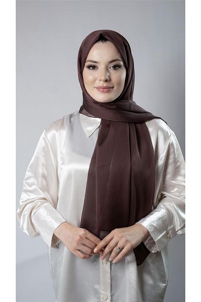 HÜRREM BONE Brown Plain Classic Shawl Chiffon Fabric Janjan Evening Dress 202108_14