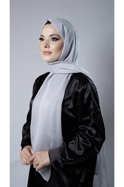HÜRREM BONE Gray Plain Classic Shawl Chiffon Fabric Janjan Evening Dress 202108_15