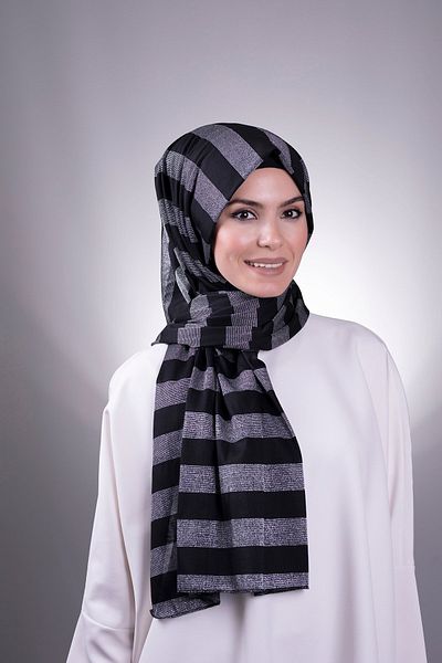 HÜRREM BONE Gray Plain Classic Shawl Viscose Fabric with Glitter Stripe 202100_15